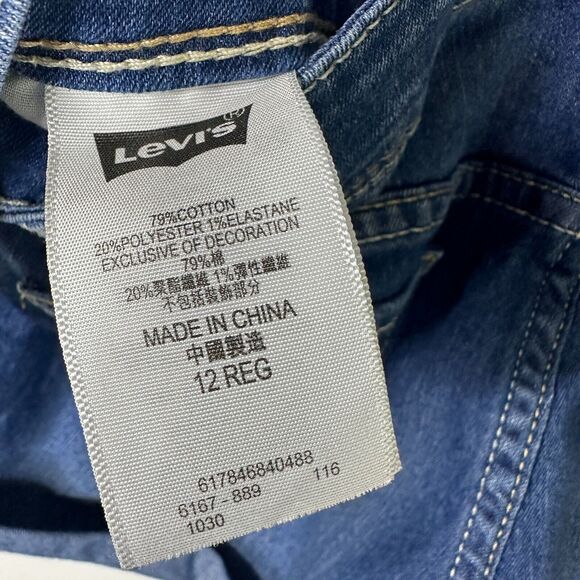 LEVI'S Shortall Girls 12 Reg Button Front Medium Wash Denim Overall Distressed - Picture 5 of 7